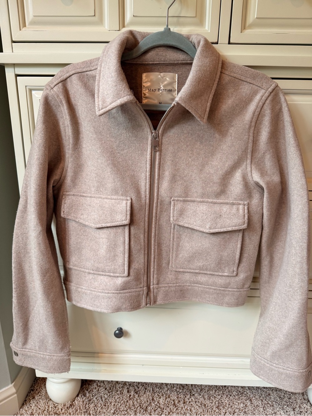 Women's Taupe Zip-Front Wool-Blend Jacket
